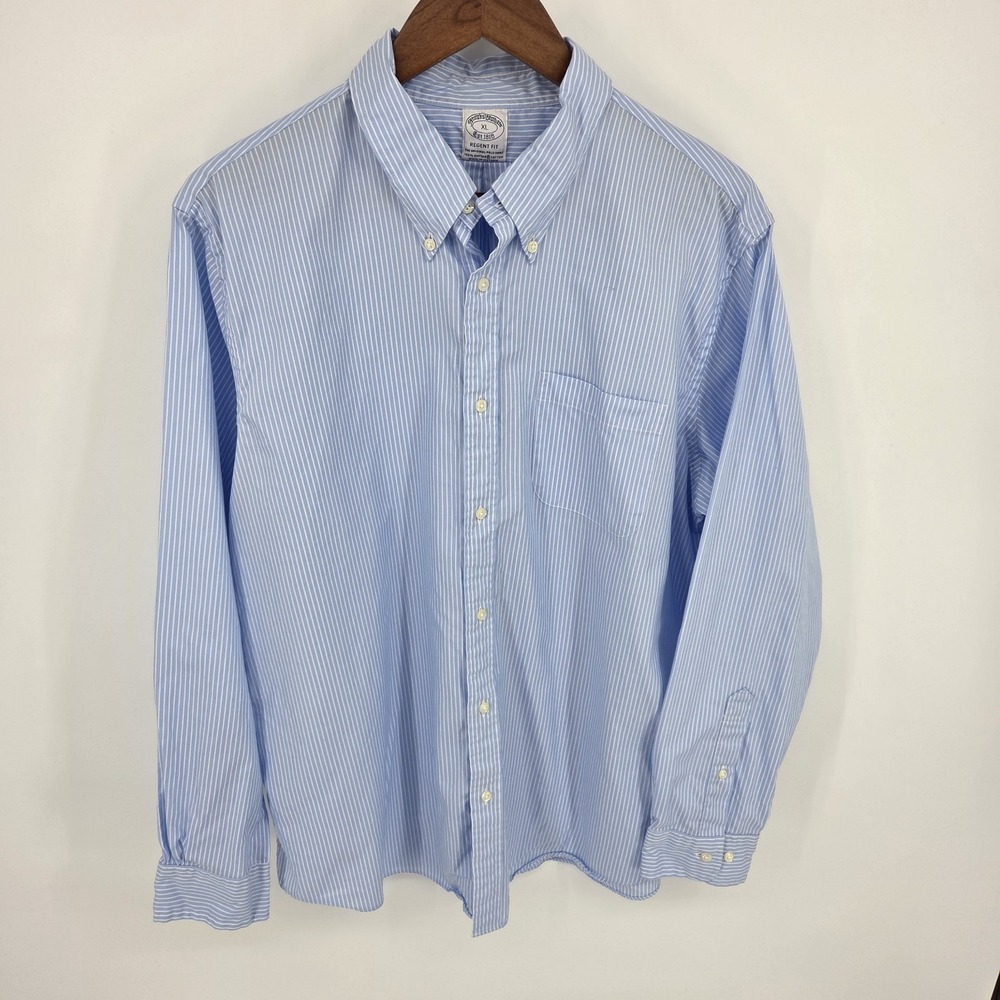 Brooks Brothers Regent‎ Cotton Woven Button-Down Shirt Blue White Stripe Men Xl